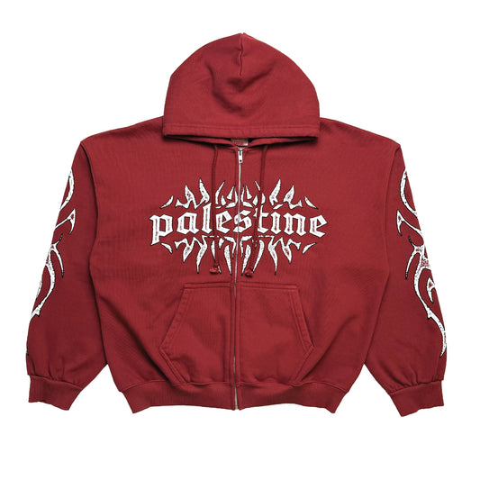 ETCHED ZIP HOODED SWEATSHIRT - RED